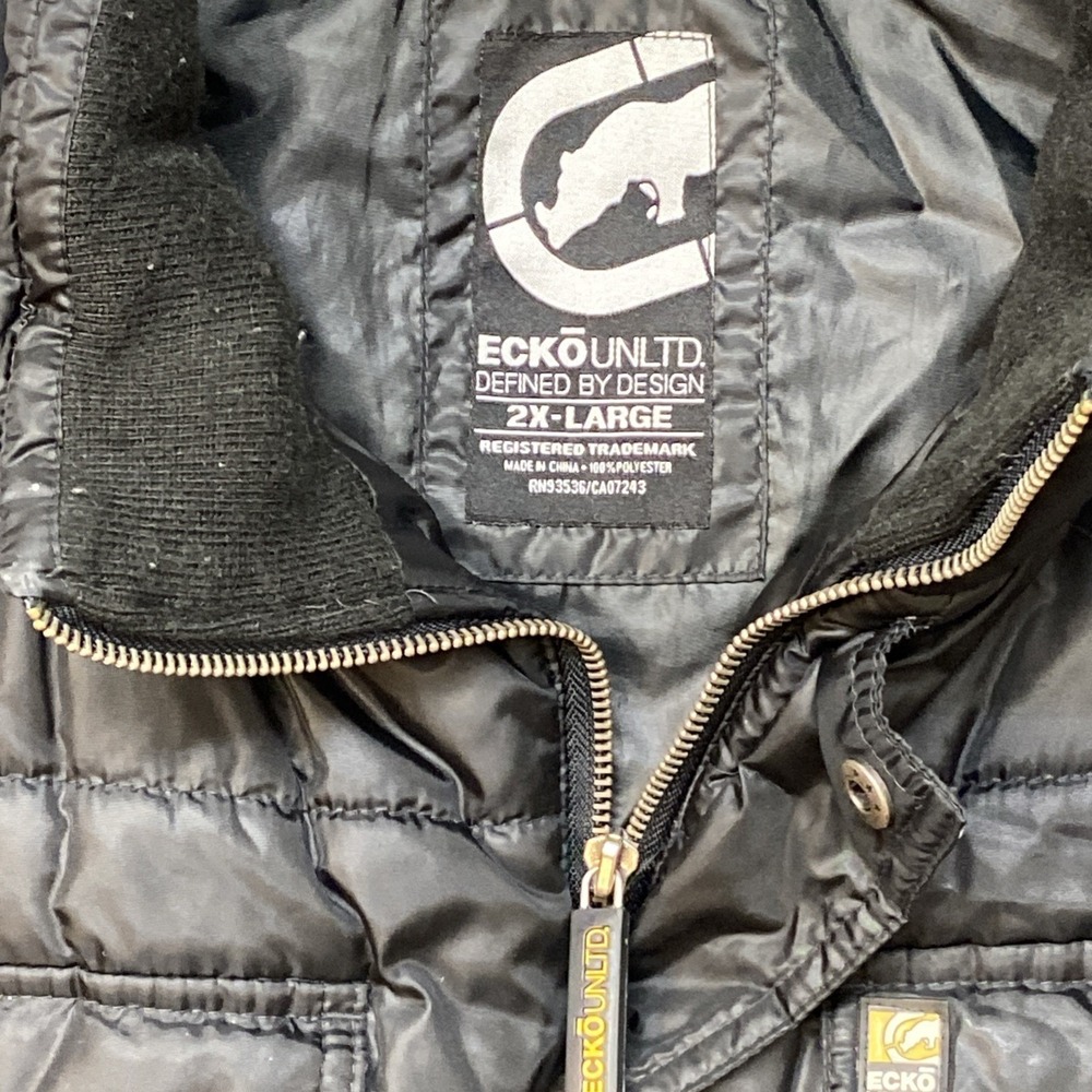 Ecko Unltd Puffer Vest Black 2X Large Quilted‎ Zip Front Pockets
